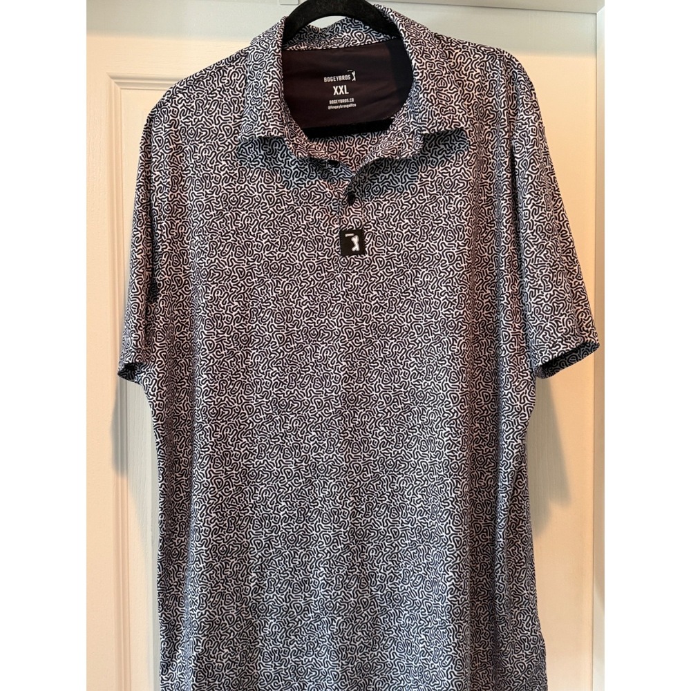 Black & White Patterned Polo Shirt - XXL